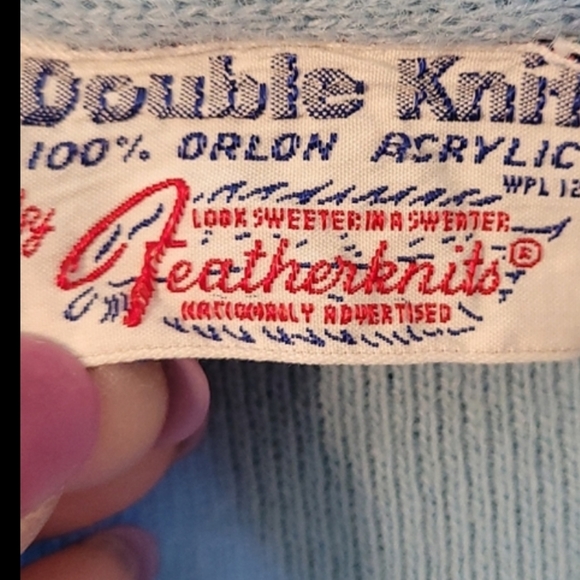 Vintage Featherknit Blue Short Sleeve with Ruffle Collar and Cuff Cardigan Med. - Picture 4 of 9